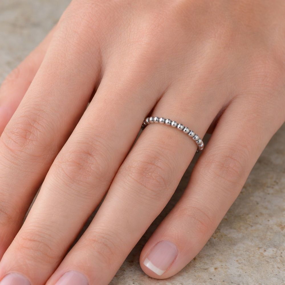 Pandora ALE 925 Sterling Silver String of Beads Stacking Ring